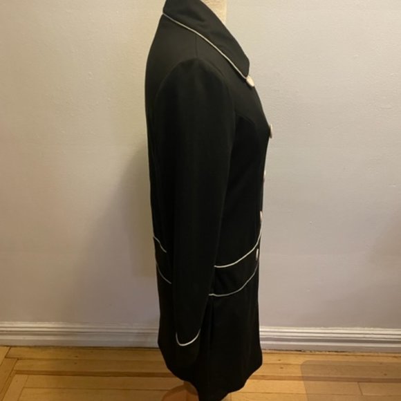 Vertigo Paris black dbl breasted jersey coat dress with off-white trim & buttons - Picture 2 of 8